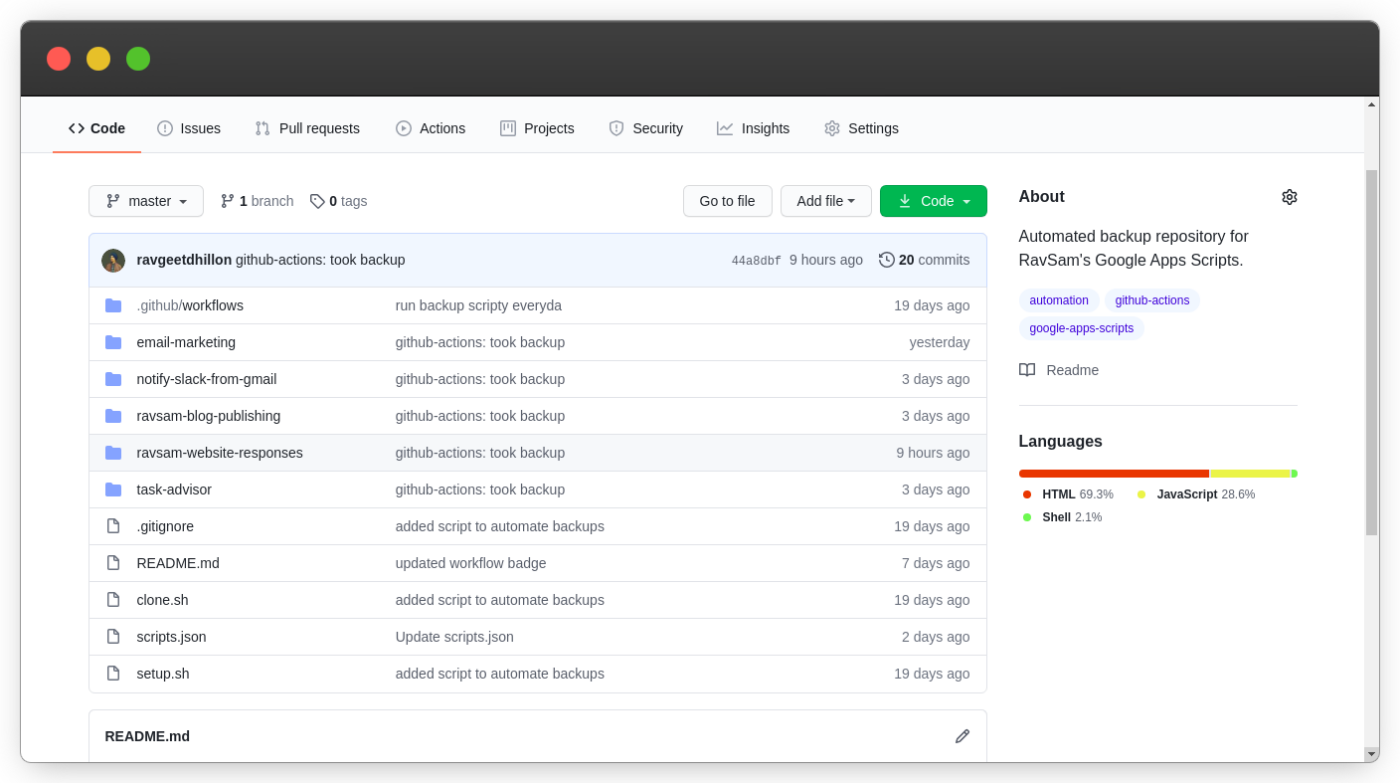 Backup Google Apps Script using Github Actions